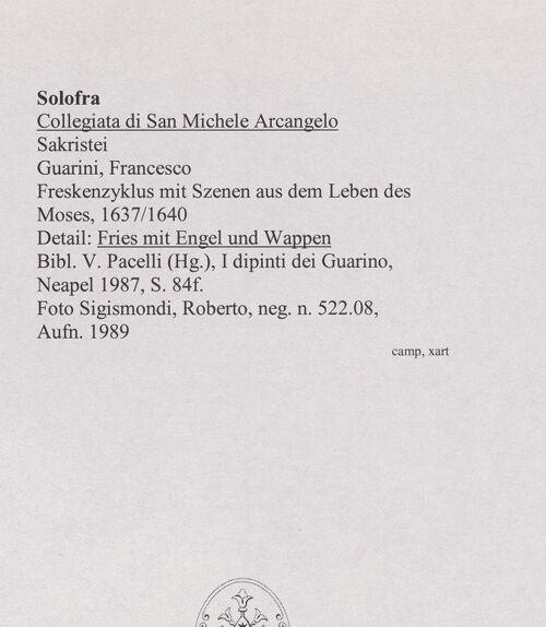 Rückseite von Sigismondi, Roberto [http://creativecommons.org/licenses/by-nc-sa/4.0/] Freskenzyklus mit Szenen aus dem Leben des Moses - Detail: Fries mit Engel und Wappen, bh564863_recto. Foto: Sigismondi, Roberto.