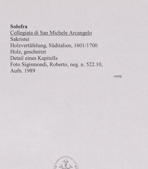 Rückseite von Sigismondi, Roberto [http://creativecommons.org/licenses/by-nc-sa/4.0/] Holzvertäfelung - Detail einer Konsole, bh564865_recto. Foto: Sigismondi, Roberto.