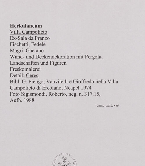 Rückseite von Sigismondi, Roberto [http://creativecommons.org/licenses/by-nc-sa/4.0/] Wand- und Deckendekoration mit Pergola, Landschaften und Figuren - Detail: Ceres, bh564893_recto. Foto: Sigismondi, Roberto.