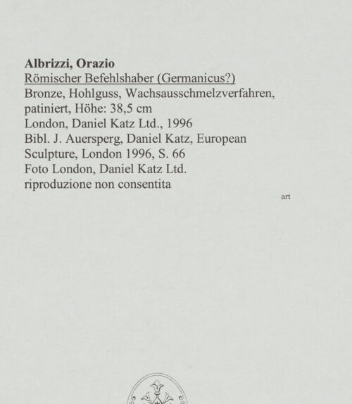 Rückseite von London, Daniel Katz Ltd. [https://www.deutsche-digitale-bibliothek.de/content/lizenzen/rv-ez/] Römischer Befehlshaber (Germanicus?) - , bh565246_recto. Foto.