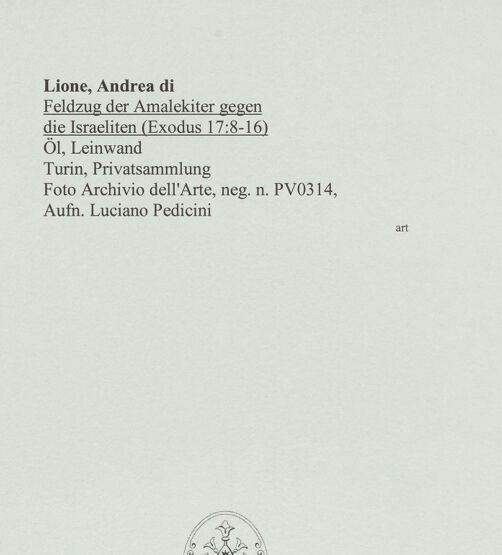 Rückseite von Archivio dell'Arte [https://www.deutsche-digitale-bibliothek.de/content/lizenzen/rv-ez/] Feldzug der Amalekiter gegen die Israeliten (Exodus 17:8-16) - , bh565650_recto. Foto: Pedicini, Luciano.