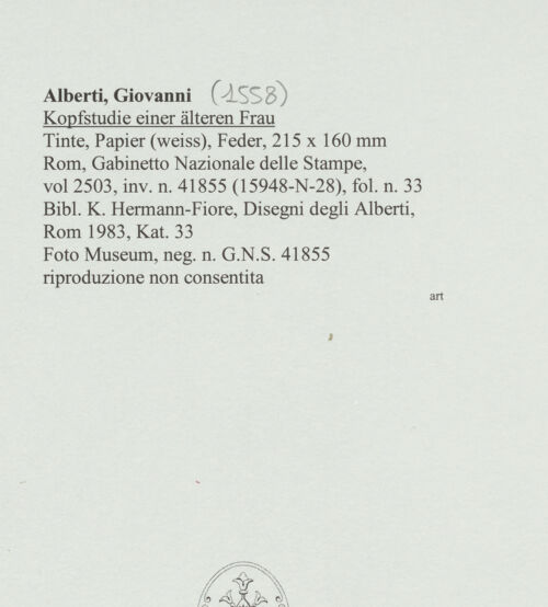 Rückseite von Rom, Gabinetto Nazionale delle Stampe [https://www.deutsche-digitale-bibliothek.de/content/lizenzen/rv-ez/] Kopfstudie einer älteren Frau - , bh566166_recto. Foto.