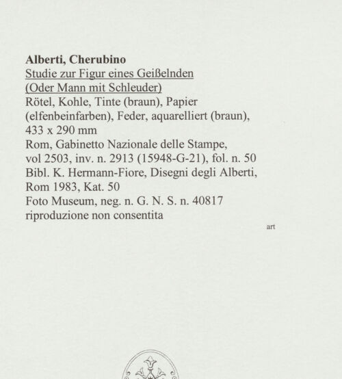 Rückseite von Rom, Gabinetto Nazionale delle Stampe [https://www.deutsche-digitale-bibliothek.de/content/lizenzen/rv-ez/] Studie zur Figur eines Geißelnden (oder Mann mit Schleuder) - , bh566181_recto. Foto.