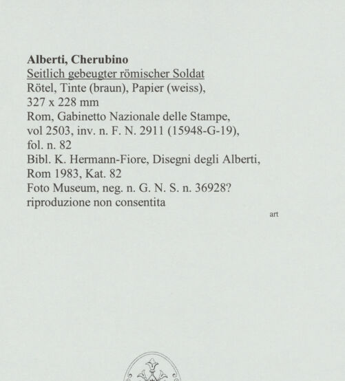 Rückseite von Rom, Gabinetto Nazionale delle Stampe [https://www.deutsche-digitale-bibliothek.de/content/lizenzen/rv-ez/] Seitlich gebeugter römischer Soldat - , bh566191_recto. Foto.