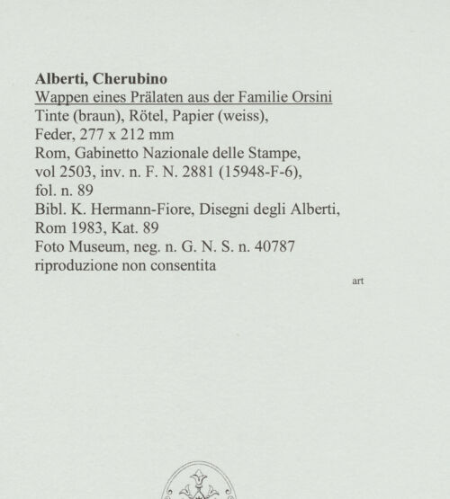 Rückseite von Rom, Gabinetto Nazionale delle Stampe [https://www.deutsche-digitale-bibliothek.de/content/lizenzen/rv-ez/] Wappen eines Prälaten aus der Familie Orsini - , bh566196_recto. Foto.