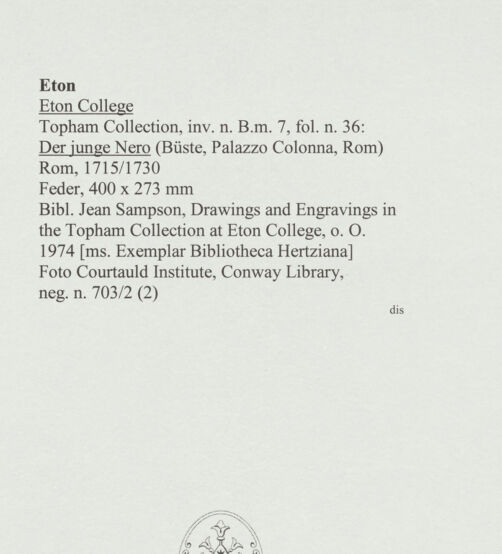 Rückseite von Courtauld Institute, Conway Library [https://www.deutsche-digitale-bibliothek.de/content/lizenzen/rv-ez/] Der junge Nero (Büste, Palazzo Colonna, Rom) - , bh566637_recto. Foto.