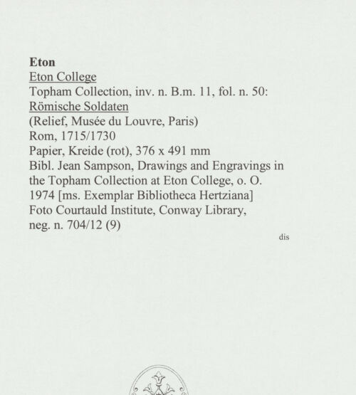 Rückseite von Courtauld Institute, Conway Library [https://www.deutsche-digitale-bibliothek.de/content/lizenzen/rv-ez/] Römische Soldaten (Relief, Louvre, Paris) - , bh566767_recto. Foto.