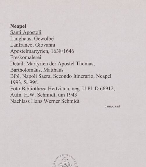 Rückseite von Bibliotheca Hertziana [https://www.deutsche-digitale-bibliothek.de/content/lizenzen/rv-fz/] Apostelmartyrien - Detail: Martyrien der Apostel Thomas, Bartholomäus, Matthäus, bh567697_recto. Foto: Schmidt, Hans Werner.