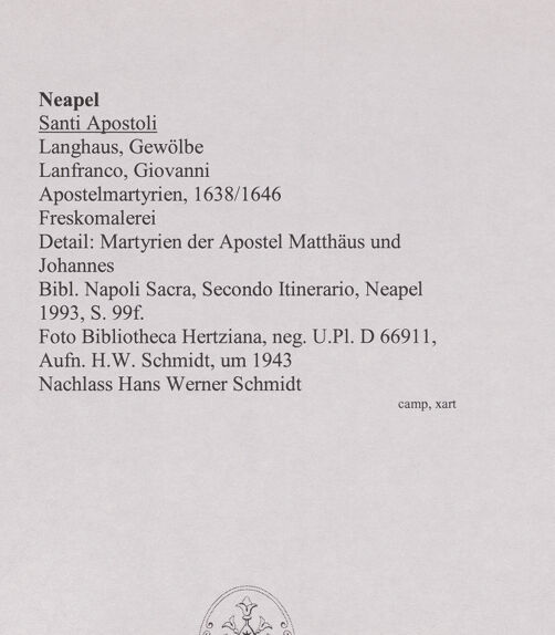 Rückseite von Bibliotheca Hertziana [https://www.deutsche-digitale-bibliothek.de/content/lizenzen/rv-fz/] Apostelmartyrien - Detail: Martyrien der Apostel Matthäus und Johannes, bh567698_recto. Foto: Schmidt, Hans Werner.