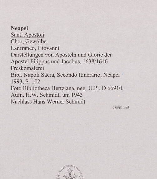 Rückseite von Bibliotheca Hertziana [https://www.deutsche-digitale-bibliothek.de/content/lizenzen/rv-fz/] Martyrium und Glorie der Apostel Filippus und Jakobus und Aposteln (oder Propheten) - Gesamtansicht, bh567699_recto. Foto: Schmidt, Hans Werner.