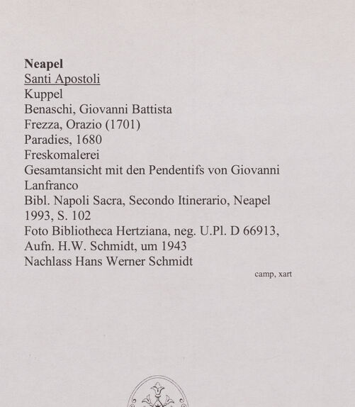 Rückseite von Bibliotheca Hertziana [https://www.deutsche-digitale-bibliothek.de/content/lizenzen/rv-fz/] Paradies - Gesamtansicht mit den Pendentifs von Giovanni Lanfranco, bh567700_recto. Foto: Schmidt, Hans Werner.