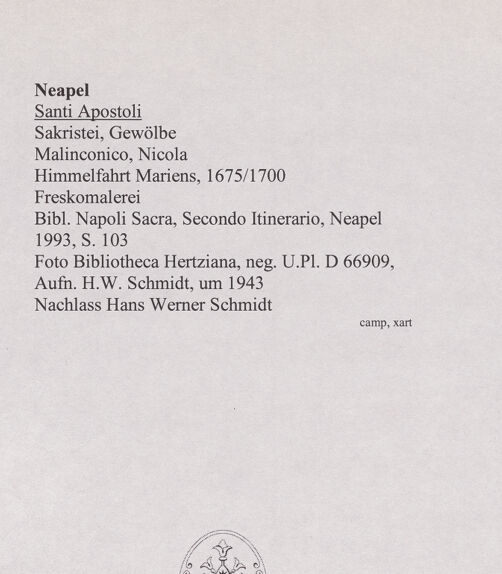 Rückseite von Bibliotheca Hertziana [https://www.deutsche-digitale-bibliothek.de/content/lizenzen/rv-fz/] Himmelfahrt Mariens - Gesamtansicht, bh567701_recto. Foto: Schmidt, Hans Werner.