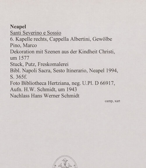 Rückseite von Bibliotheca Hertziana [https://www.deutsche-digitale-bibliothek.de/content/lizenzen/rv-fz/] Dekoration mit Szenen aus der Kindheit Christi - Gesamtansicht, bh567703_recto. Foto: Schmidt, Hans Werner.