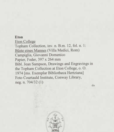 Rückseite von Courtauld Institute, Conway Library [https://www.deutsche-digitale-bibliothek.de/content/lizenzen/rv-ez/] Büste eines Mannes (Villa Medici, Roma) - , bh567707_recto. Foto.