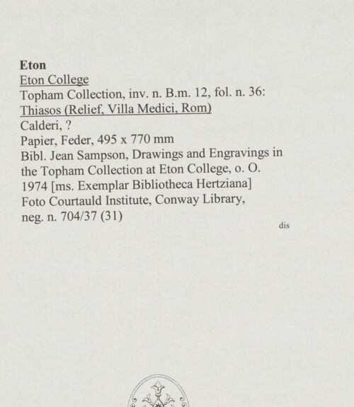 Rückseite von Courtauld Institute, Conway Library [https://www.deutsche-digitale-bibliothek.de/content/lizenzen/rv-ez/] Thiasos (Relief, Villa Medici, Roma) - , bh567742_recto. Foto.