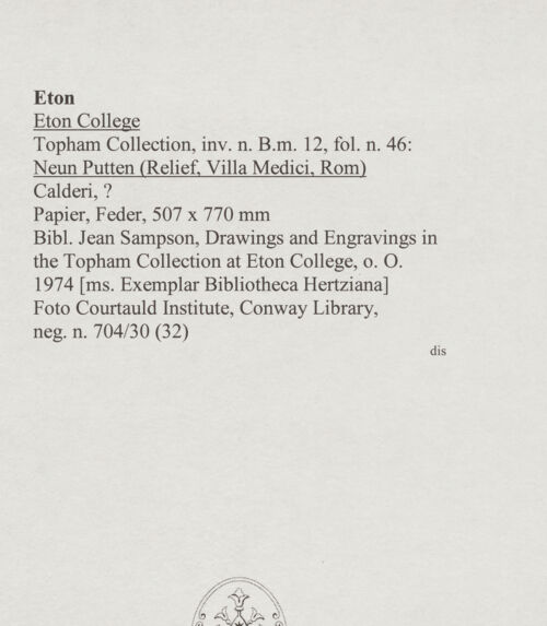 Rückseite von Courtauld Institute, Conway Library [https://www.deutsche-digitale-bibliothek.de/content/lizenzen/rv-ez/] Neun Putten (Relief, Villa Medici, Roma) - , bh567751_recto. Foto.