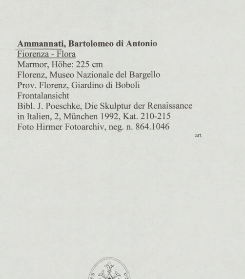 Rückseite von Hirmer Fotoarchiv [https://www.deutsche-digitale-bibliothek.de/content/lizenzen/rv-ez/] Fiorenza - Flora - Frontalansicht, bh567846_recto. Foto.