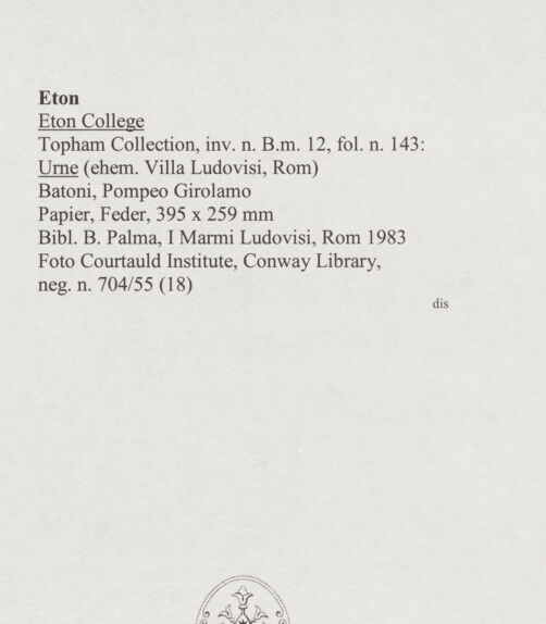 Rückseite von Courtauld Institute, Conway Library [https://www.deutsche-digitale-bibliothek.de/content/lizenzen/rv-ez/] Urne (Villa Ludovisi, Rom) - , bh567946_recto. Foto.
