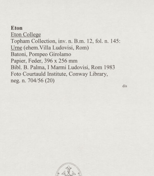 Rückseite von Courtauld Institute, Conway Library [https://www.deutsche-digitale-bibliothek.de/content/lizenzen/rv-ez/] Urne (Villa Ludovisi, Rom) - , bh567948_recto. Foto.