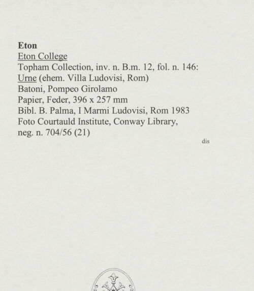 Rückseite von Courtauld Institute, Conway Library [https://www.deutsche-digitale-bibliothek.de/content/lizenzen/rv-ez/] Urne (Villa Ludovisi, Rom) - , bh567949_recto. Foto.