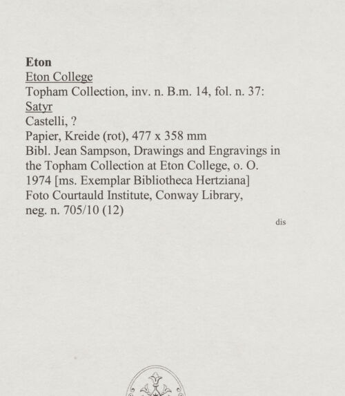 Rückseite von Courtauld Institute, Conway Library [https://www.deutsche-digitale-bibliothek.de/content/lizenzen/rv-ez/] Satyr - , bh567983_recto. Foto.