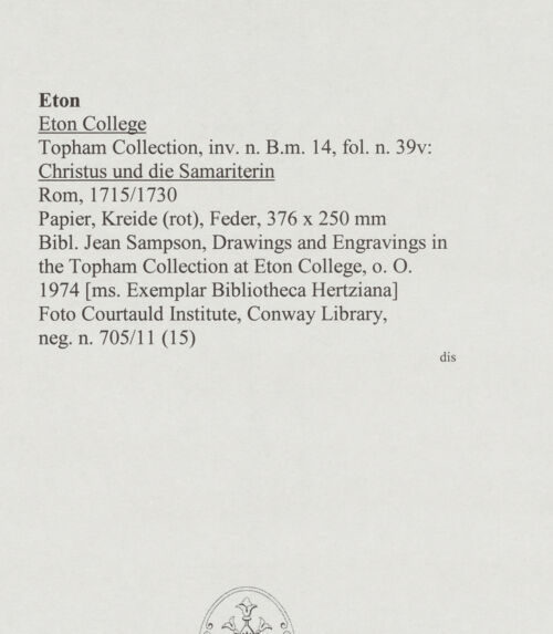 Rückseite von Courtauld Institute, Conway Library [https://www.deutsche-digitale-bibliothek.de/content/lizenzen/rv-ez/] Christus und die Samariterin - , bh567986_recto. Foto.