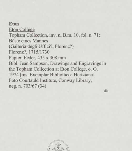 Rückseite von Courtauld Institute, Conway Library [https://www.deutsche-digitale-bibliothek.de/content/lizenzen/rv-ez/] Büste eines Mannes (Galleria degli Uffizi?, Florenz?) - , bh568076_recto. Foto.