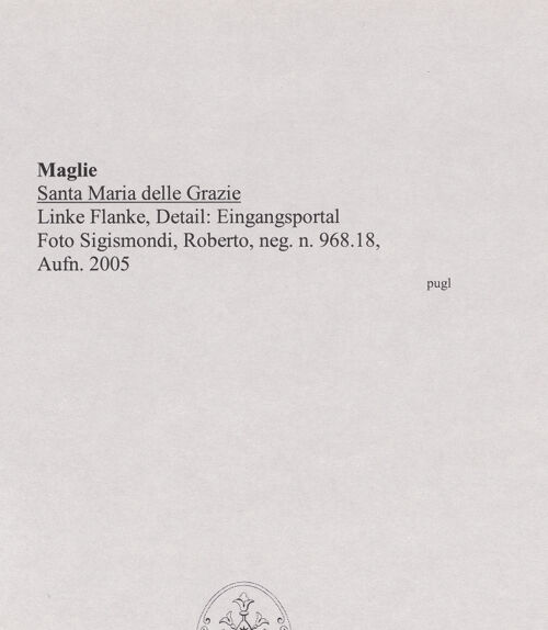 Rückseite von Sigismondi, Roberto [https://www.deutsche-digitale-bibliothek.de/content/lizenzen/rv-fz/] Chiesa della Madonna delle GrazieSanta Maria delle Grazie - Linke Flanke, Detail: Eingangsportal, bh568532_recto. Foto: Sigismondi, Roberto.