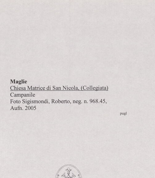 Rückseite von Sigismondi, Roberto [https://www.deutsche-digitale-bibliothek.de/content/lizenzen/rv-fz/] Chiesa Matrice di San Nicola - Campanile, bh568577_recto. Foto: Sigismondi, Roberto.