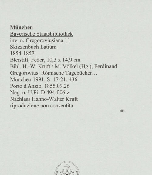 Rückseite von Bibliotheca Hertziana [https://www.deutsche-digitale-bibliothek.de/content/lizenzen/rv-ez/] Skizzenbuch LatiumPorto d'Anzio - , bh569072_recto. Foto.