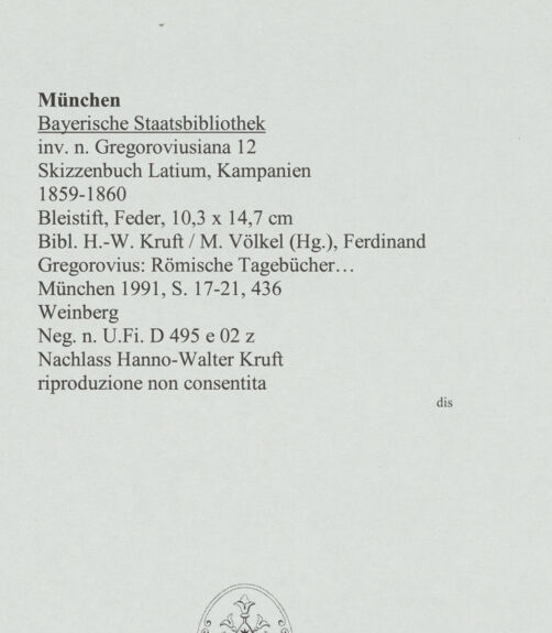 Rückseite von Bibliotheca Hertziana [https://www.deutsche-digitale-bibliothek.de/content/lizenzen/rv-ez/] Skizzenbuch Latium, KampanienWeinberg - , bh569089_recto. Foto.