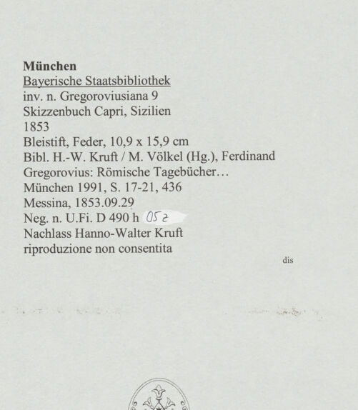 Rückseite von Bibliotheca Hertziana [https://www.deutsche-digitale-bibliothek.de/content/lizenzen/rv-ez/] Skizzenbuch Capri, SizilienMessina - , bh569191_recto. Foto.