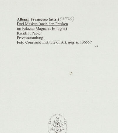 Rückseite von Courtauld Institute of Art [https://www.deutsche-digitale-bibliothek.de/content/lizenzen/rv-ez/] Drei Masken (nach den Fresken des Palazzo Magnani, Bologna) - , bh569993_recto. Foto.