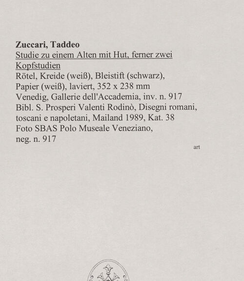 Rückseite von SBAS Polo Museale Veneziano [https://www.deutsche-digitale-bibliothek.de/content/lizenzen/rv-ez/] Studie zu einem Alten mit Hut, ferner zwei Kopfstudien - , bh570352_recto. Foto.