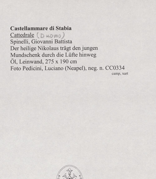 Rückseite von Pedicini, Luciano [https://www.deutsche-digitale-bibliothek.de/content/lizenzen/rv-ez/] Heiliger Nikolaus trägt den jungen Mundschenk durch die Lüfte hinweg - Gesamtansicht, bh570544_recto. Foto: Pedicini, Luciano.