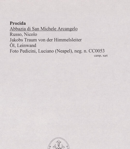 Rückseite von Pedicini, Luciano [https://www.deutsche-digitale-bibliothek.de/content/lizenzen/rv-ez/] Jakobs Traum von der Himmelsleiter - Gesamtansicht, bh570565_recto. Foto.