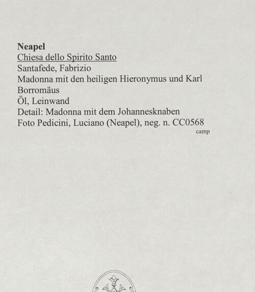 Rückseite von Pedicini, Luciano [https://www.deutsche-digitale-bibliothek.de/content/lizenzen/rv-ez/] Madonna mit den heiligen Hieronymus und Karl Borromäus - Detail: Madonna mit dem Johannesknaben, bh570599_recto. Foto: Pedicini, Luciano.