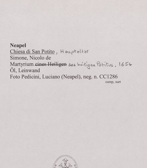 Rückseite von Pedicini, Luciano [https://www.deutsche-digitale-bibliothek.de/content/lizenzen/rv-fz/] Martyrium des heiligen Potitus - Gesamtansicht, bh570610_recto. Foto: Pedicini, Luciano.