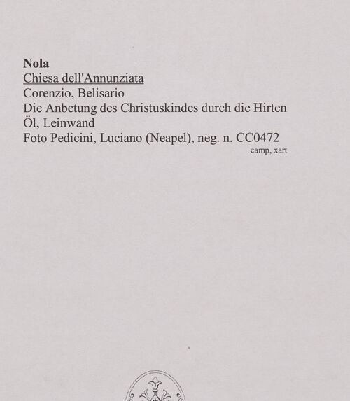 Rückseite von Pedicini, Luciano [https://www.deutsche-digitale-bibliothek.de/content/lizenzen/rv-ez/] Anbetung des Christuskindes durch die Hirten - Gesamtansicht, bh570613_recto. Foto: Pedicini, Luciano.