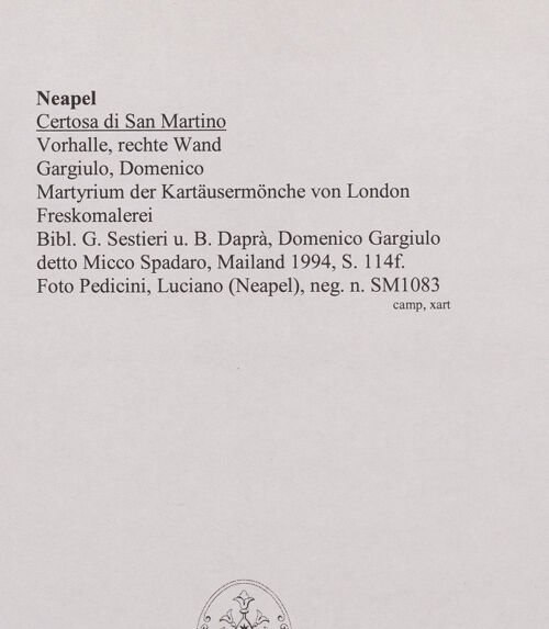 Rückseite von Pedicini, Luciano [https://www.deutsche-digitale-bibliothek.de/content/lizenzen/rv-fz/] Martyrium der Kartäusermönche von London - Gesamtansicht, bh570622_recto. Foto: Pedicini, Luciano.