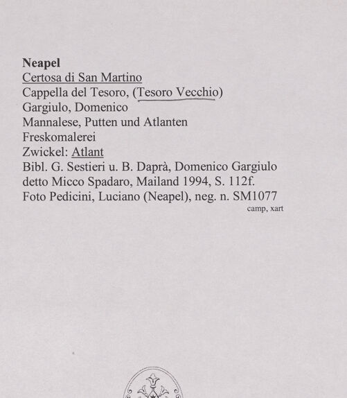 Rückseite von Pedicini, Luciano [https://www.deutsche-digitale-bibliothek.de/content/lizenzen/rv-ez/] Ausmalung des Tesoro Vecchio (Gottvater, Mannalese, Putten und Atlanten)Karyatiden - Detail, bh570624_recto. Foto: Pedicini, Luciano.