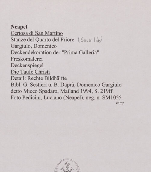 Rückseite von Pedicini, Luciano [https://www.deutsche-digitale-bibliothek.de/content/lizenzen/rv-ez/] Saal 14Die Taufe Christi - Detail: Rechte Bildhälfte, bh570628_recto. Foto: Pedicini, Luciano.