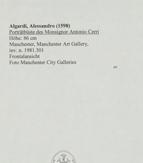 Rückseite von Manchester City Galleries [https://www.deutsche-digitale-bibliothek.de/content/lizenzen/rv-ez/] Porträtbüste des Monsignor Antonio Cerri - Frontalansicht, bh570802_recto. Foto.