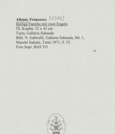 Rückseite von Sopr. BAS TO [https://www.deutsche-digitale-bibliothek.de/content/lizenzen/rv-ez/] Heilige Familie mit zwei Engeln - , bh571292_recto. Foto.