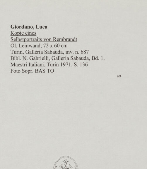Rückseite von Sopr. BAS TO [https://www.deutsche-digitale-bibliothek.de/content/lizenzen/rv-ez/] Kopie eines Selbstportraits von Rembrandt - , bh571299_recto. Foto.