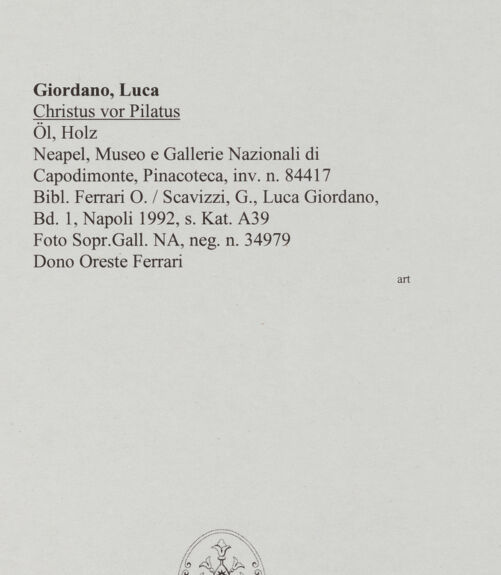 Rückseite von Soprintendenza Gallerie - Napoli [https://www.deutsche-digitale-bibliothek.de/content/lizenzen/rv-ez/] Christus vor Pilatus - , bh572002_recto. Foto.