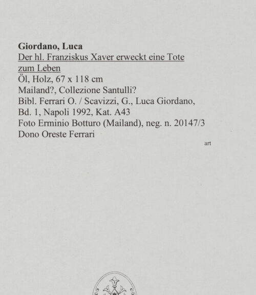 Rückseite von Botturo, Erminio (Mailand) [https://www.deutsche-digitale-bibliothek.de/content/lizenzen/rv-ez/] Der heilige Franziskus Xaver erweckt eine Tote zum Leben - , bh572008_recto. Foto.