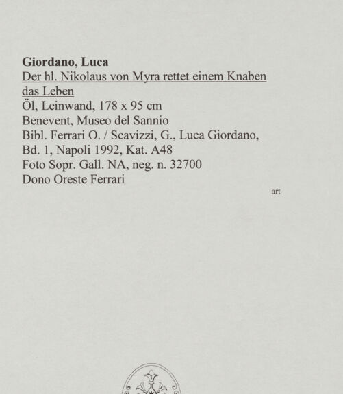 Rückseite von Sopr. Gall. Napoli [https://www.deutsche-digitale-bibliothek.de/content/lizenzen/rv-ez/] Der heilige Nikolaus von Myra rettet einem Knaben das Leben - , bh572011_recto. Foto.