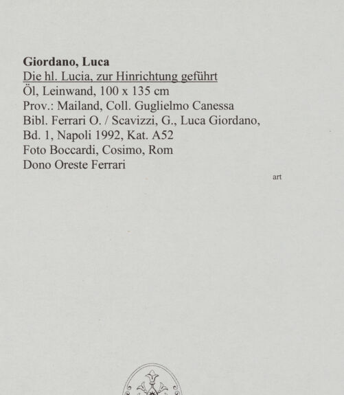 Rückseite von Boccardi, Cosimo, Rom [https://www.deutsche-digitale-bibliothek.de/content/lizenzen/rv-ez/] Die heilige Lucia, zur Hinrichtung geführt - , bh572014_recto. Foto.