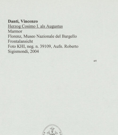 Rückseite von Kunsthistorisches Institut in Florenz [http://creativecommons.org/licenses/by-nc-sa/4.0/] Herzog Cosimo I. als Augustus - Frontalansicht, bh572367_recto. Foto: Sigismondi, Roberto.